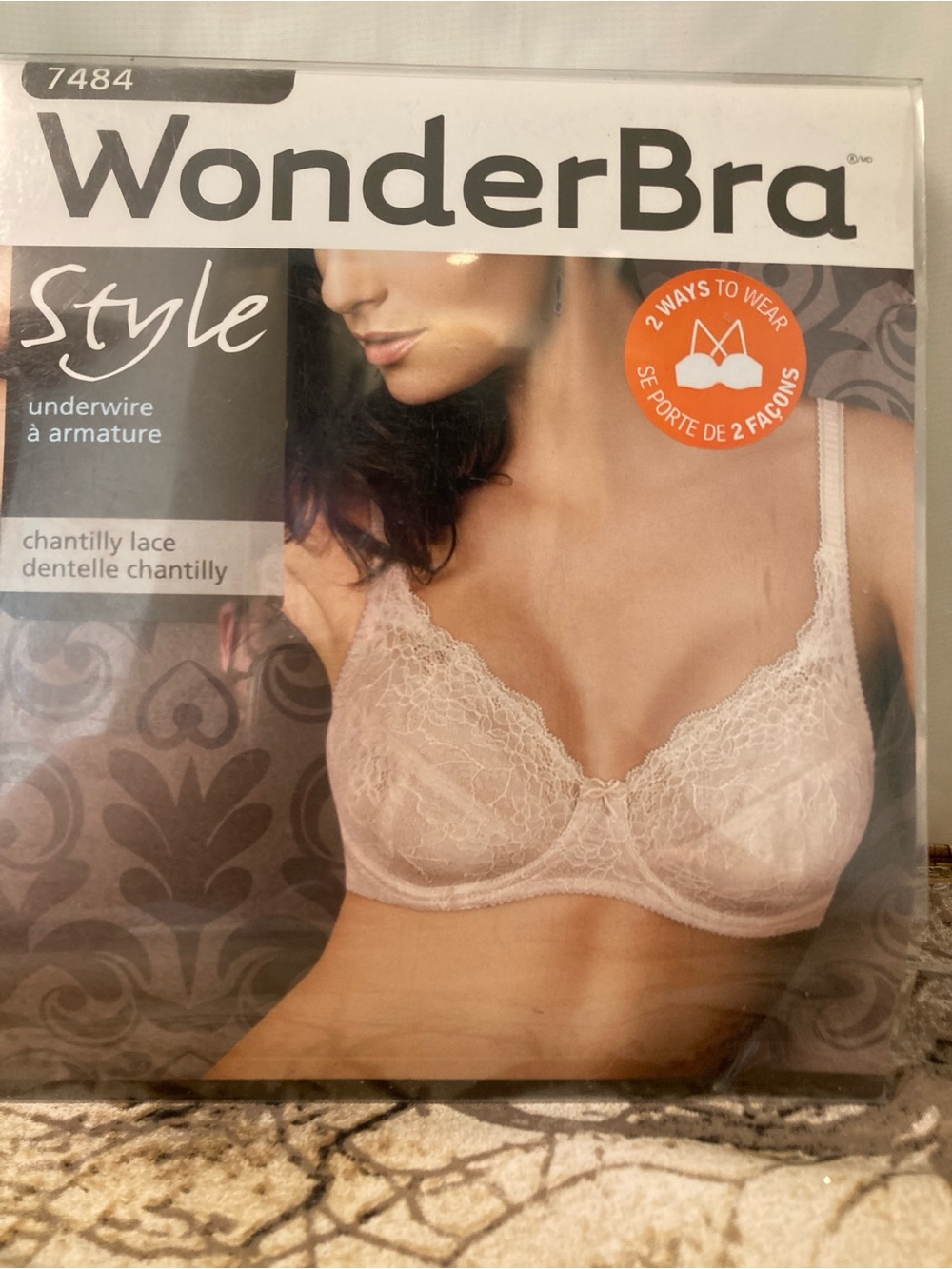 NWT WonderBra Style Chantilly Lace Underwire Bra 36D Blush Pink Convertible